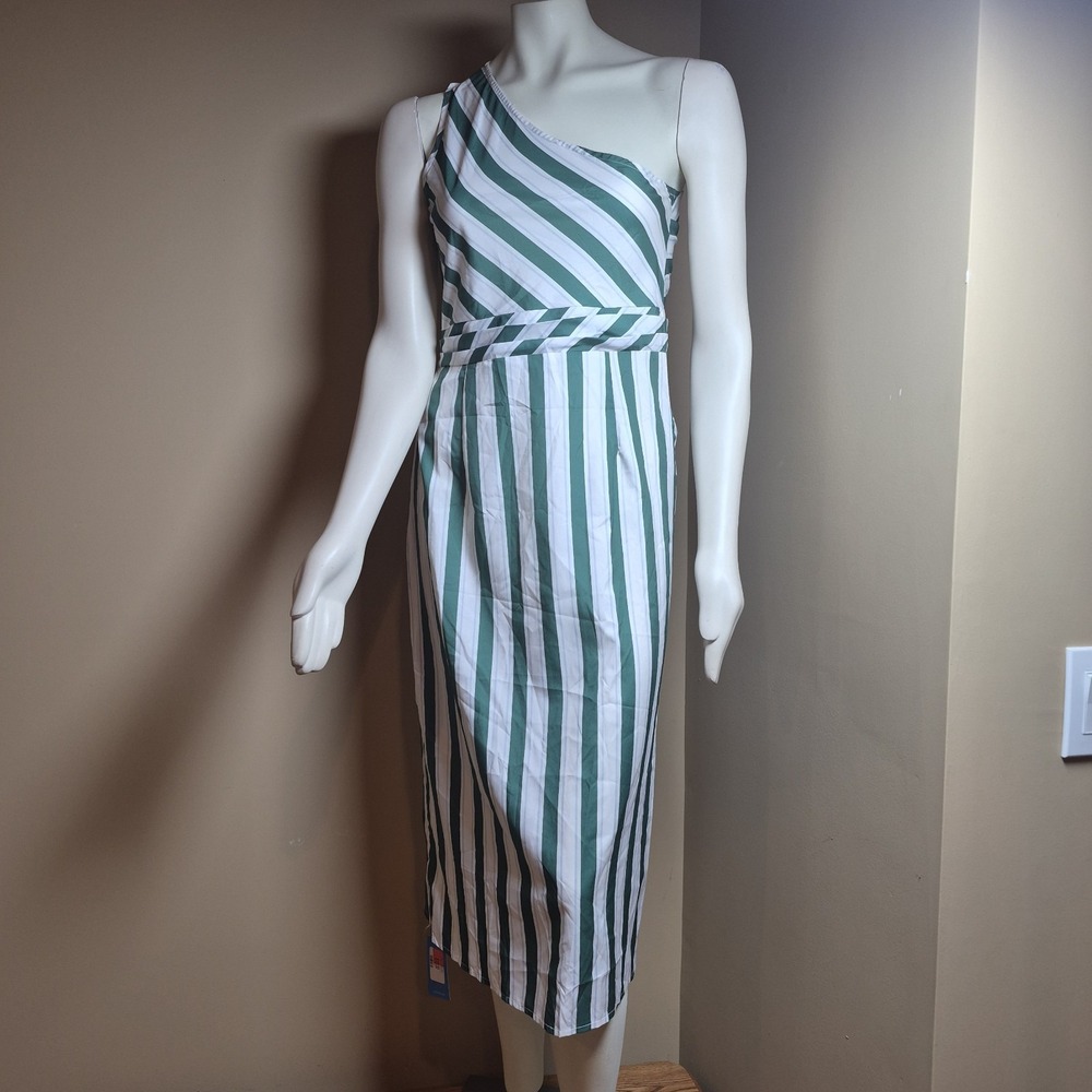 Cupshe Green White Striped One Shoulder Midi Dress CAA05A3E076RC Womens Medium